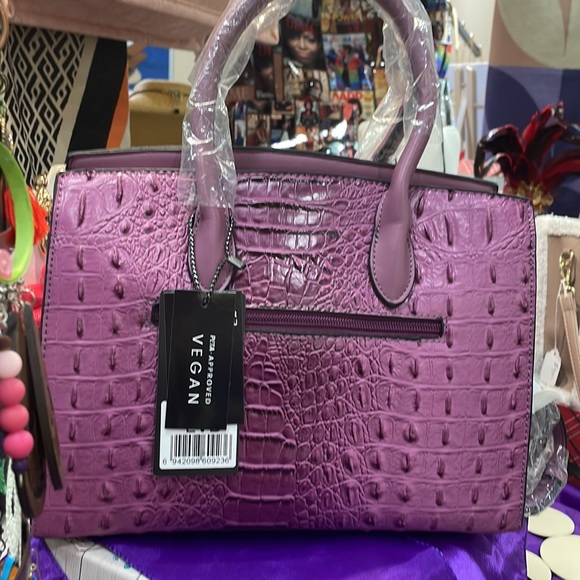 Purple Croc Satchel Handbag Set - Picture 4 of 5